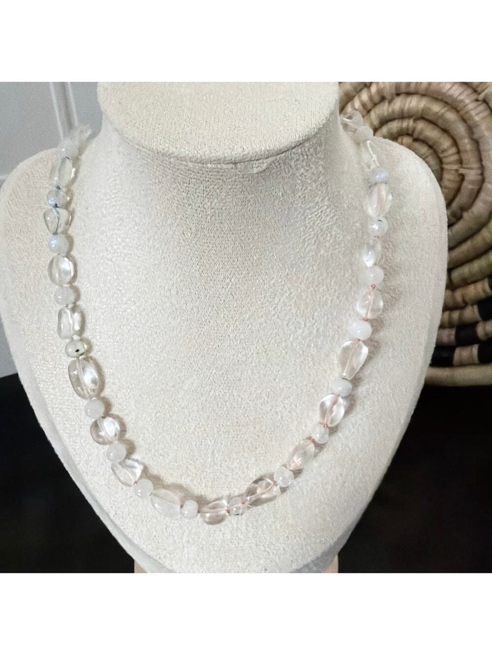 Second Bloom Studio Handknotted Quartz Moonstone Necklace 20" Ombre Thread